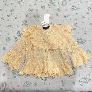 Zara Pointelle Knit Ruffled Blouse